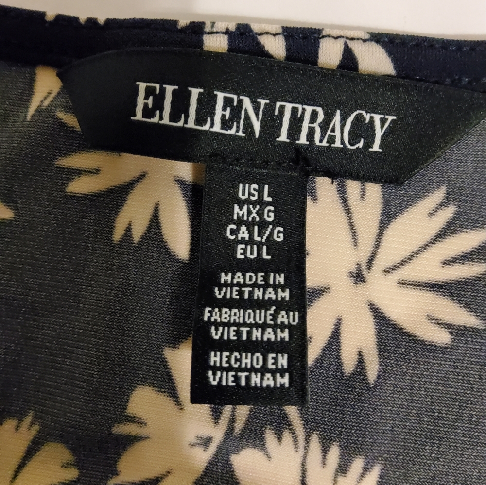 Ellen Tracy Black/White Floral Print Sleeveless Side Knotted Wrap Dress Size L - Picture 8 of 9